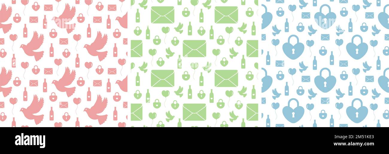 Set of Happy Valentine's Day Seamless Pattern Design with Decoration in ...