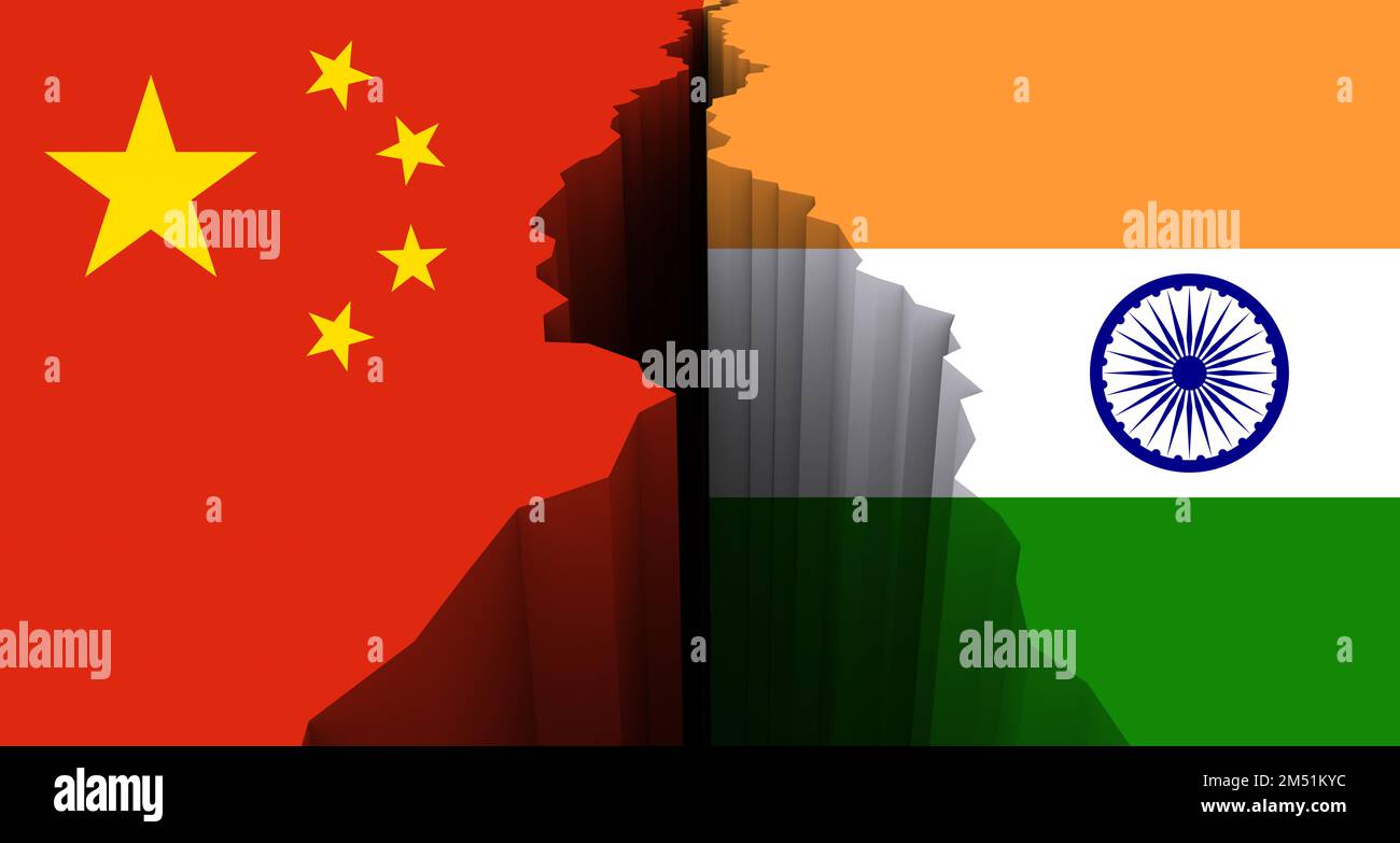 India vs China, Flags of India and China, India China in world war crisis concept (1) Stock Photo