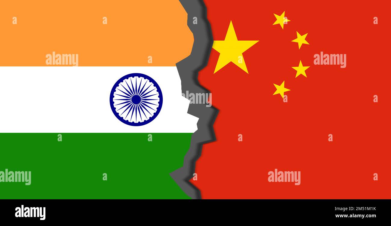 India vs China, Flags of India and China, India China in world war crisis concept Stock Photo