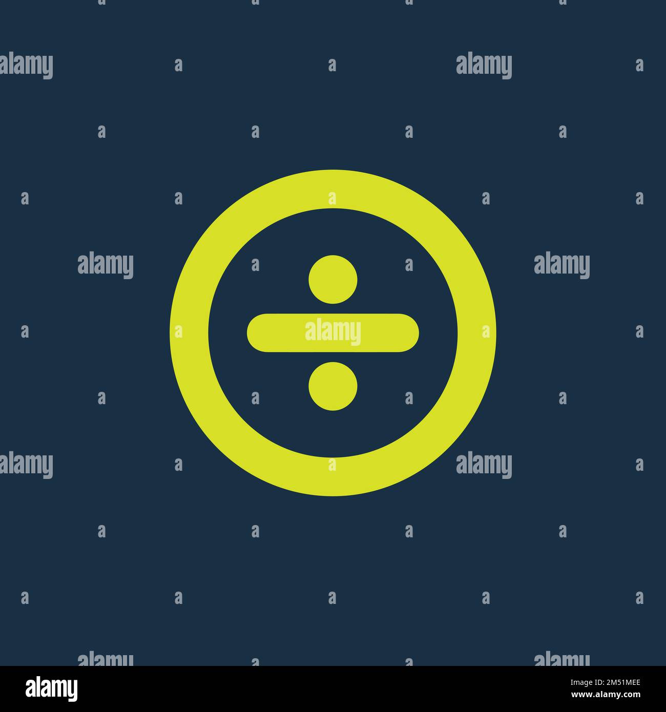 Round green icon of division symbol on dark blue background. Basic