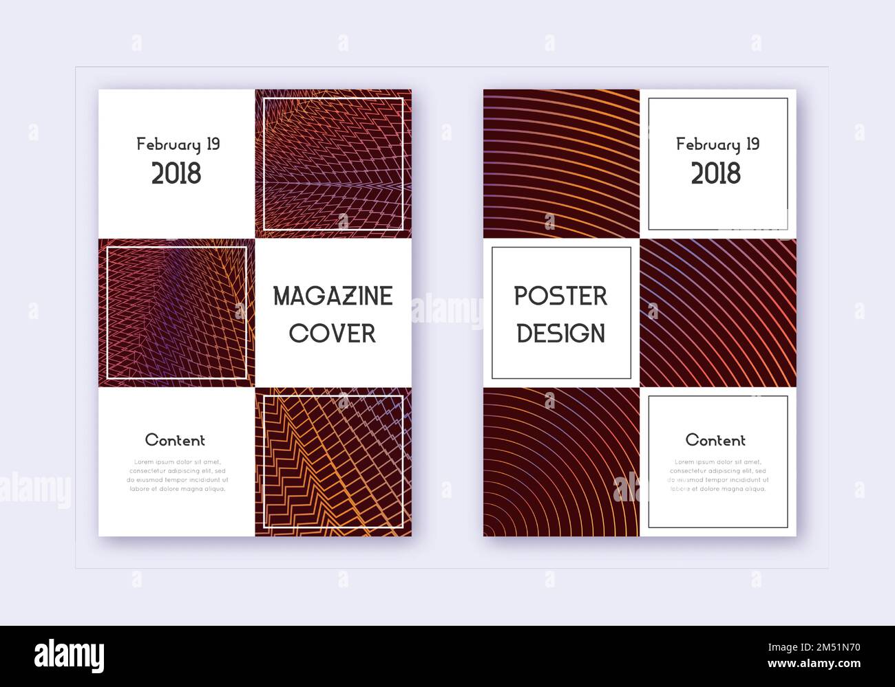 Business cover design template set. Orange abstract lines on wine red