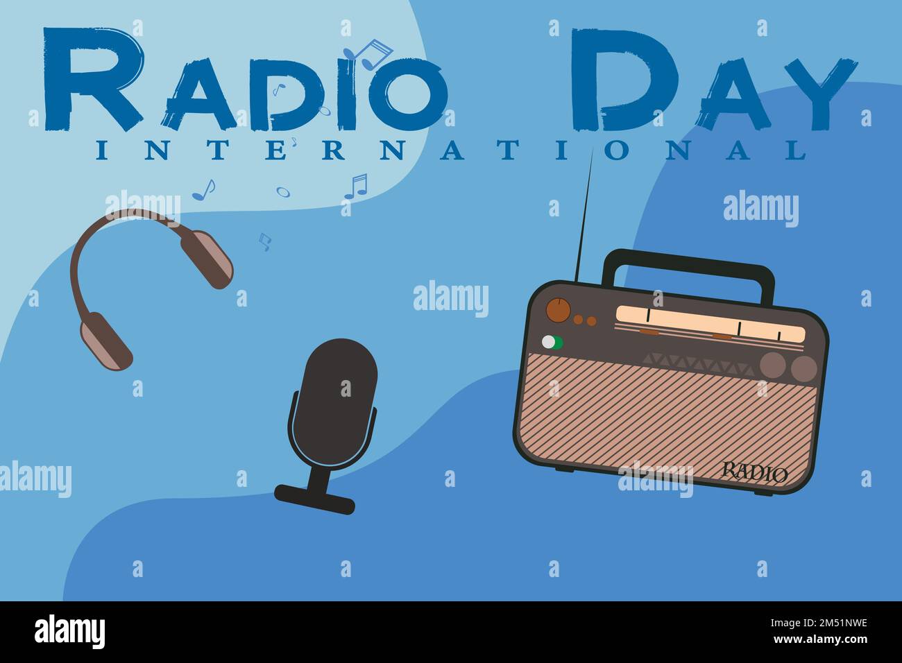 international radio day poster with retro aparatus and microphones