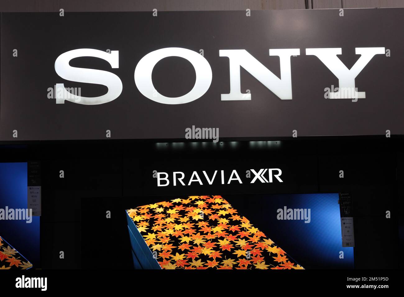 Honolulu, HI - December 23, 2022: Sony corporation Ultra High Definition television Bravia XR on display at electronics store Stock Photo