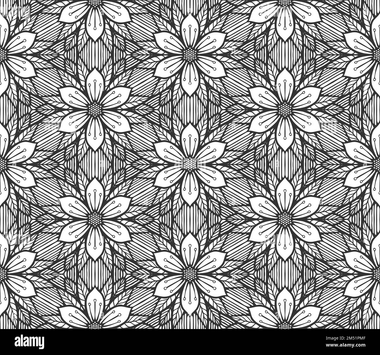 Black and white floral endless pattern hi-res stock photography and ...