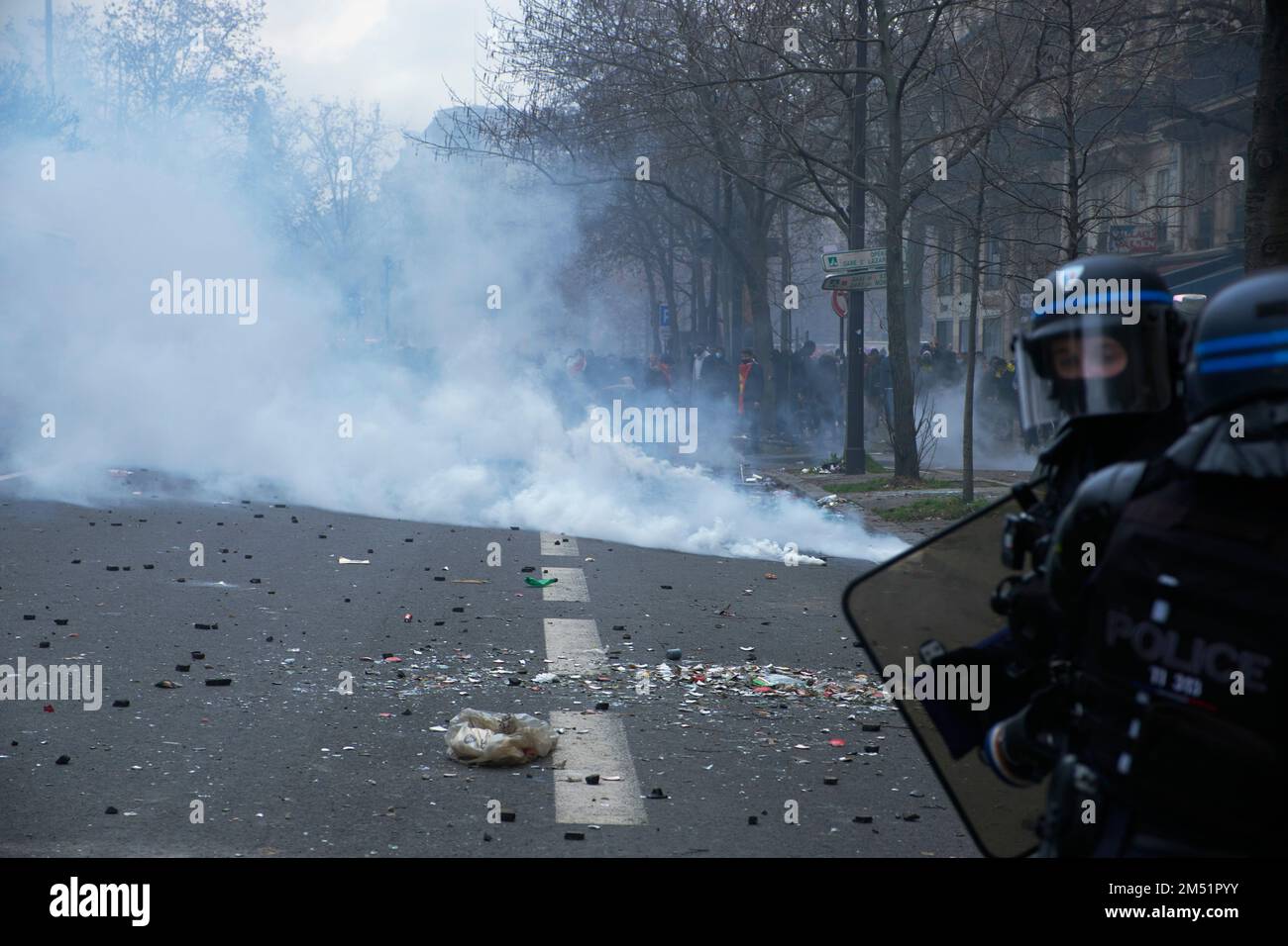 Paris, France. 24th Dec, 2022. Police use teargas during riots by Kurds after three members of the Kurdish community in Paris were killed by a lone gunman on Friday. The man who was arrested after the crime admits racial reasons for the killings. (Credit Image: © Remon Haazen/ZUMA Press Wire) Stock Photo