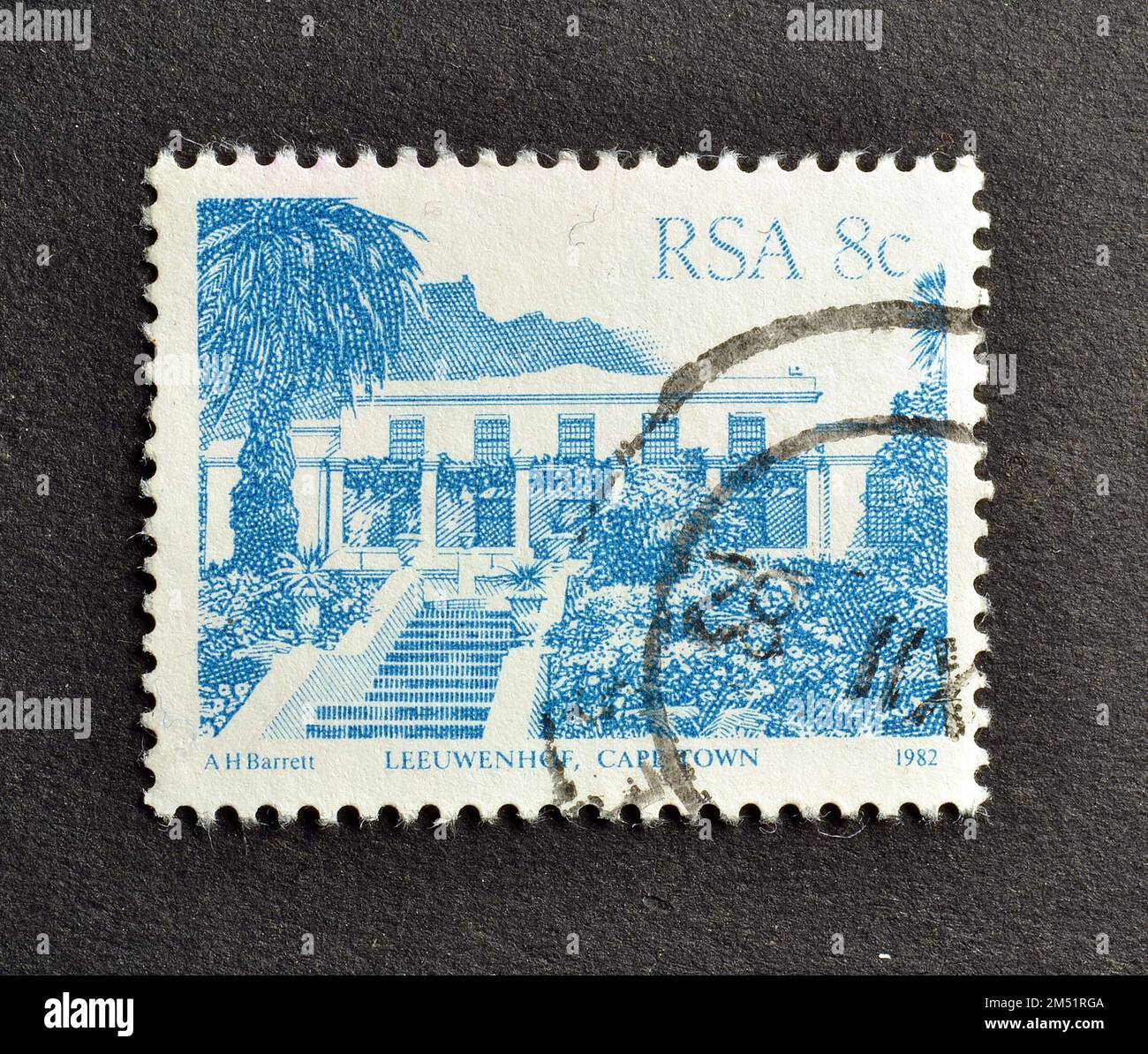 Cancelled postage stamp printed by South Africa, that shows Leeuwenhof, Cape Town, circa 1982