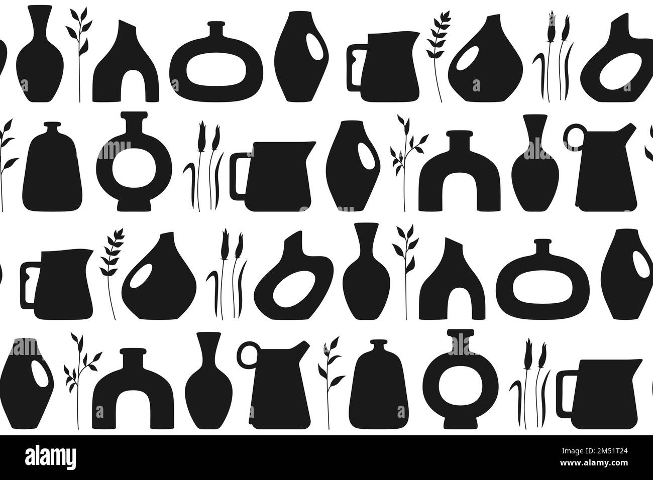 Vase shape and ceramic pot seamless pattern. Jug or jar bottles