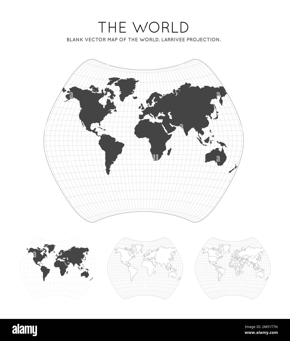 Map of The World Larrivee projection - Map Of The World Larrivee Projection Globe With Latitude And Longitude Lines World Map On Meridians And Parallels Background Vector Illustration 2M51T7N 
