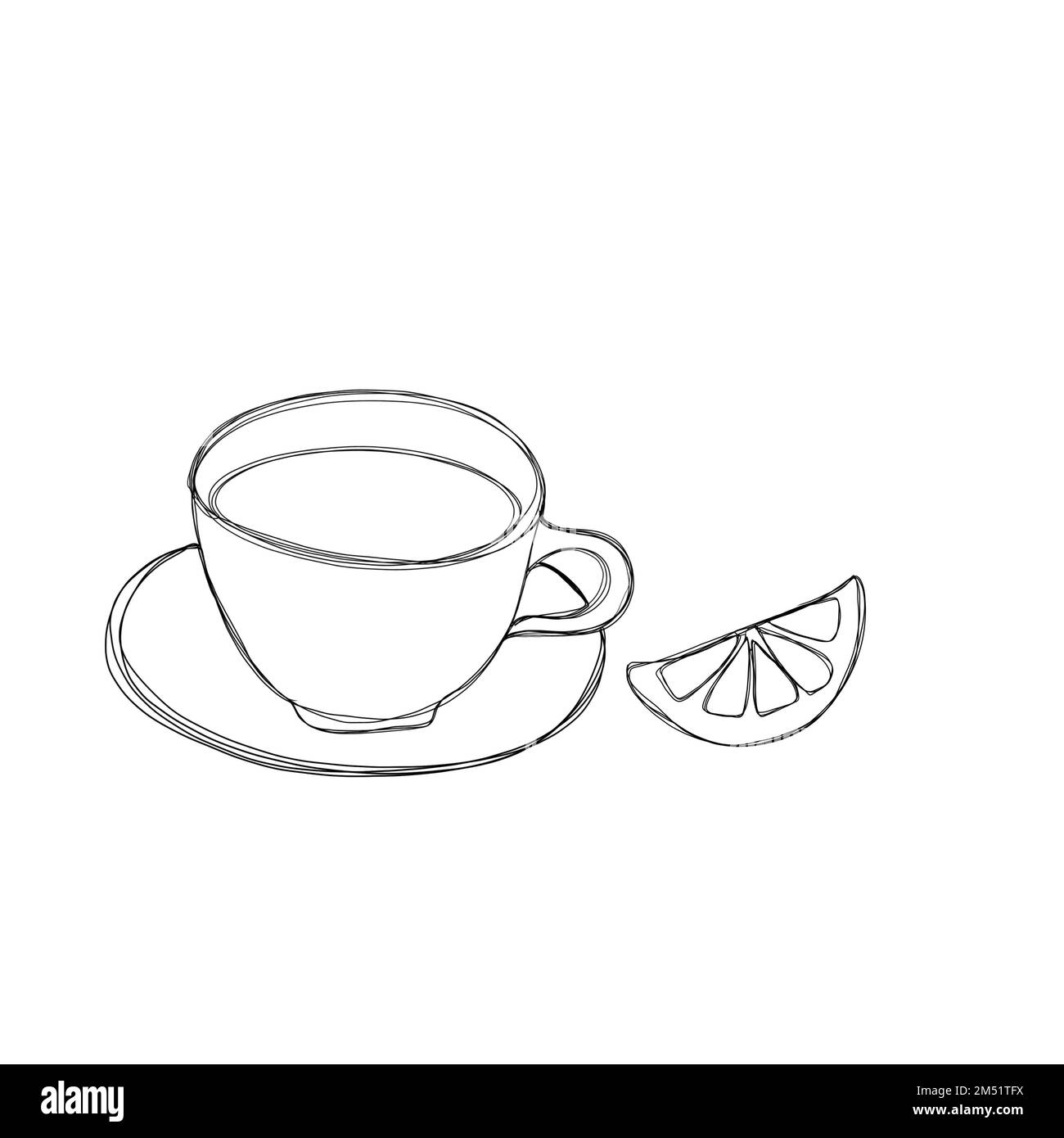 Line Art a cup of tea and a slice of lemon Stock Photo Alamy
