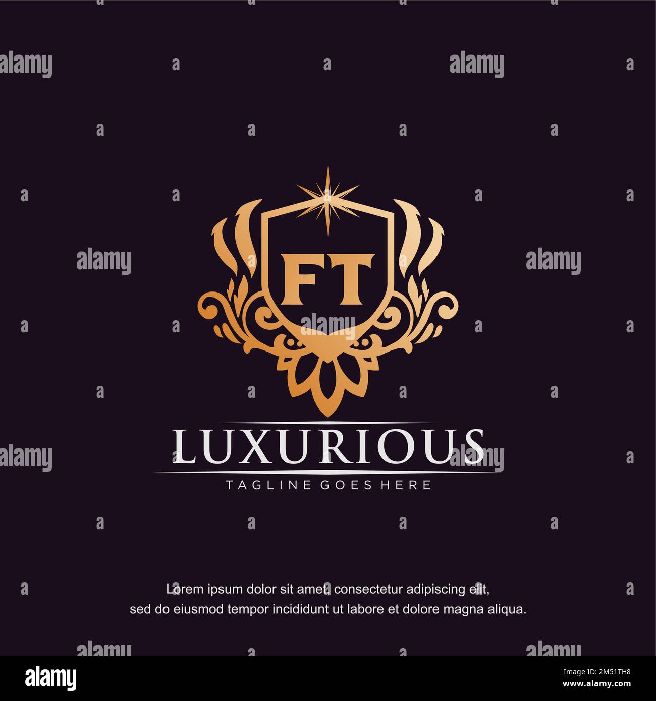 FT initial letter luxury ornament gold monogram logo template vector. Stock Vector