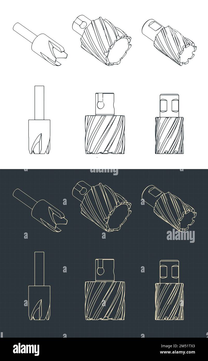 Stylized vector illustrations of isometric blueprints of different ...