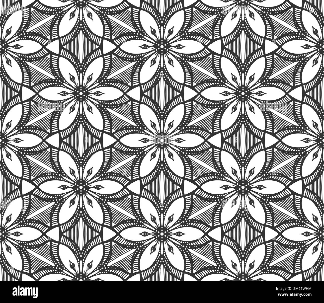 Black lace flower seamless pattern. Endless floral background. Decorative spring textile print design. Vintage geometric wrapping paper ornament. Fabric buds carved carpet. Nature plant repeat tile Stock Vector Image & Art - black-lace-flower-seamless-pattern-endless-floral-background-decorative-spring-textile-print-design-vintage-geometric-wrapping-paper-ornament-fabric-buds-carved-carpet-nature-plant-repeat-tile-stock-vector-image-art