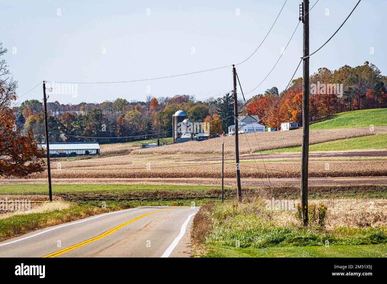 Rural landscape in Appalachian Ohio of an old farmstead surrounded by