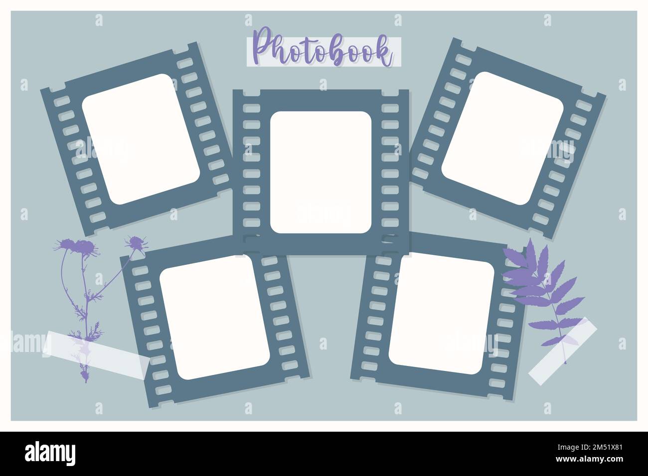 Photobook Frame for collage scrapbooking , film, photo frame, purple camomile leaf flower print ...