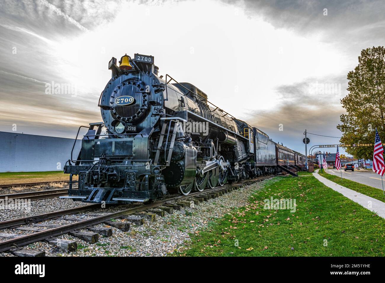 Dennison, Ohio, USA- Oct. 24, 2022: Locomotive on display at the Dennison Railroad Depot and Museum in the Historic Center Street District. Stock Photo