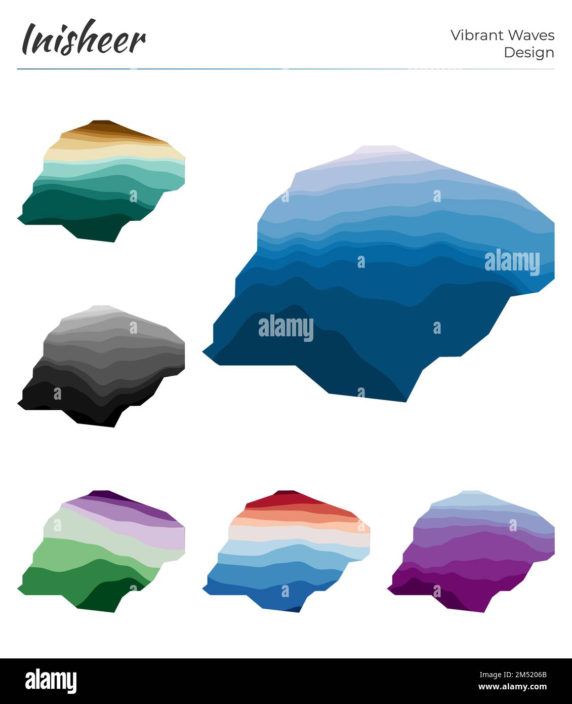 Set of vector maps of Inisheer. Vibrant waves design. Bright map of ...