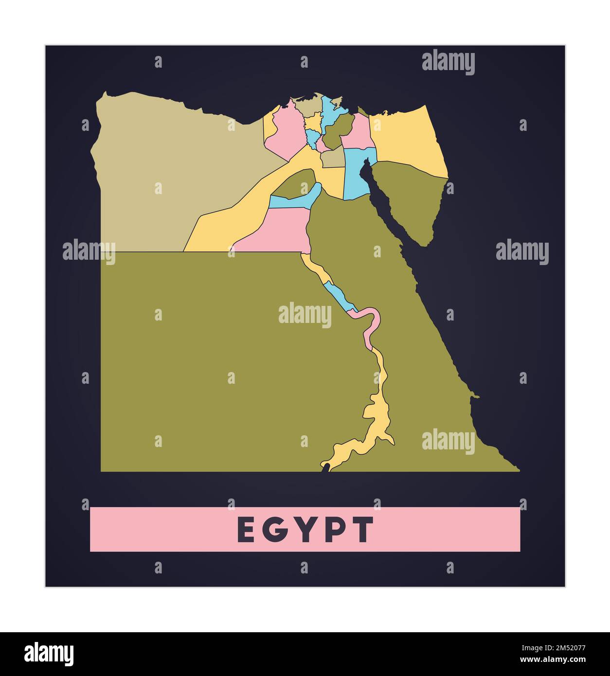 Egypt map. Country poster with regions. Shape of Egypt with country
