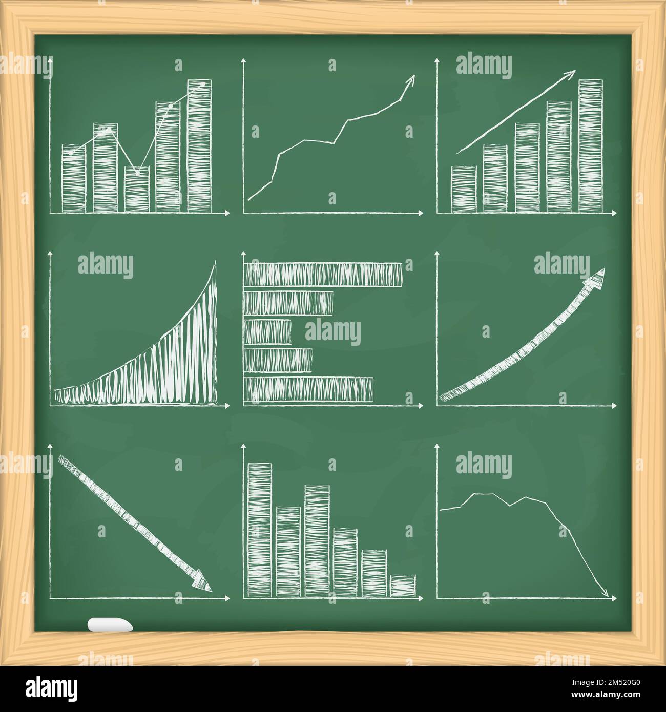 Set of different graphs on blackboard, vector eps10 illustration Stock Vector