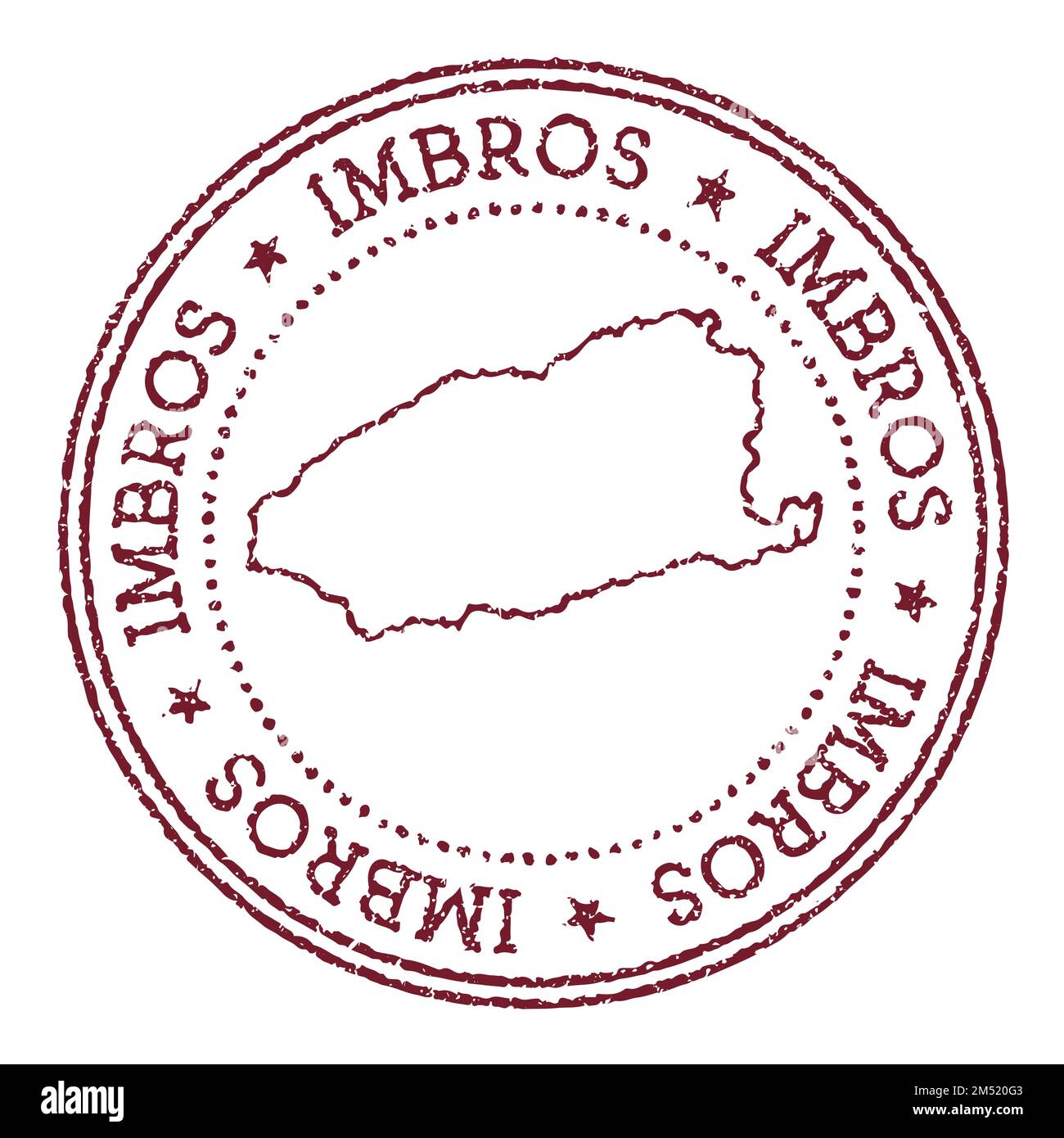 Imbros round rubber stamp with island map. Vintage red passport stamp with circular text and stars, vector illustration. Stock Vector