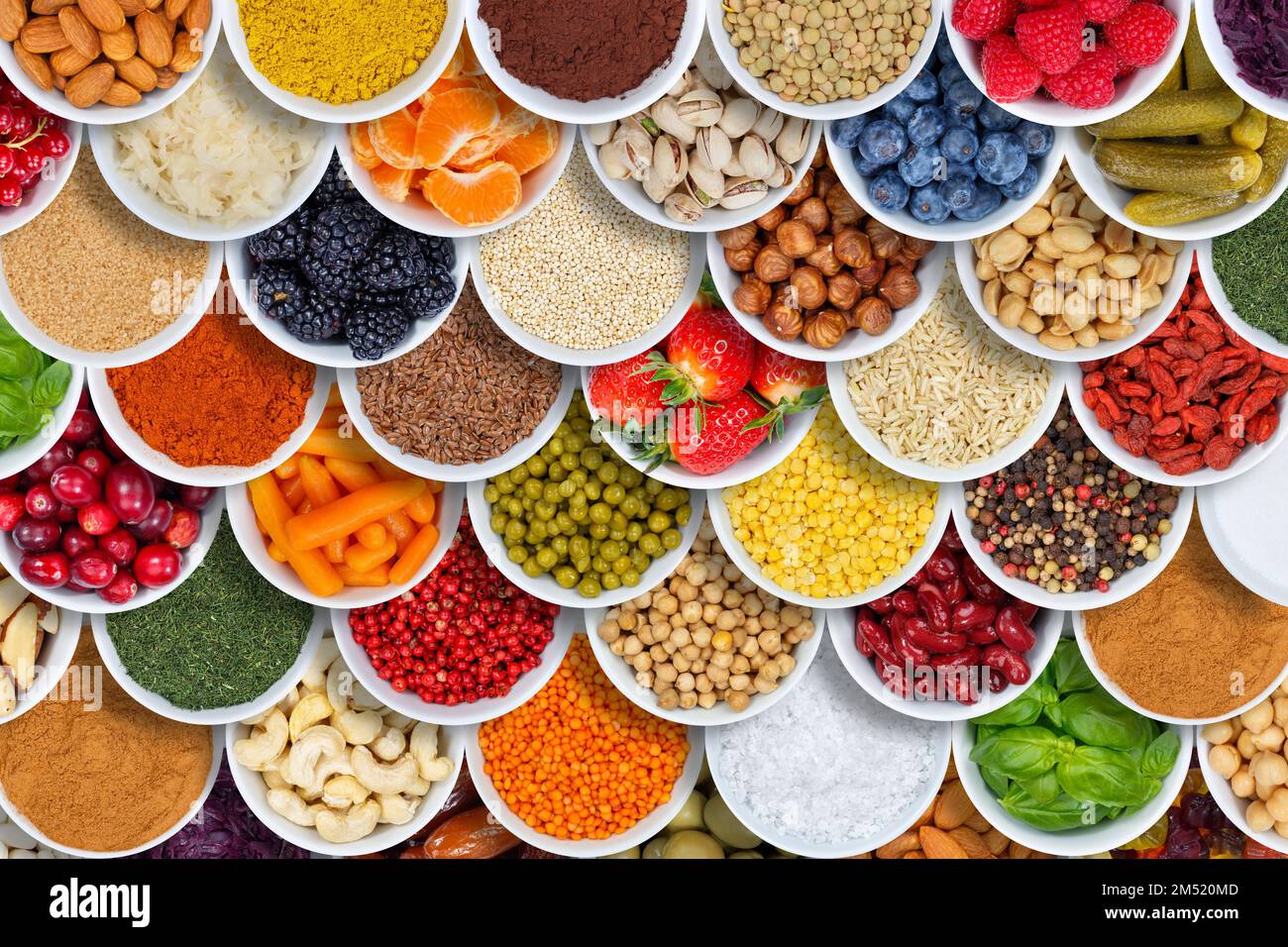 Fruits and vegetables food background spices ingredients berries from above fruit Stock Photo