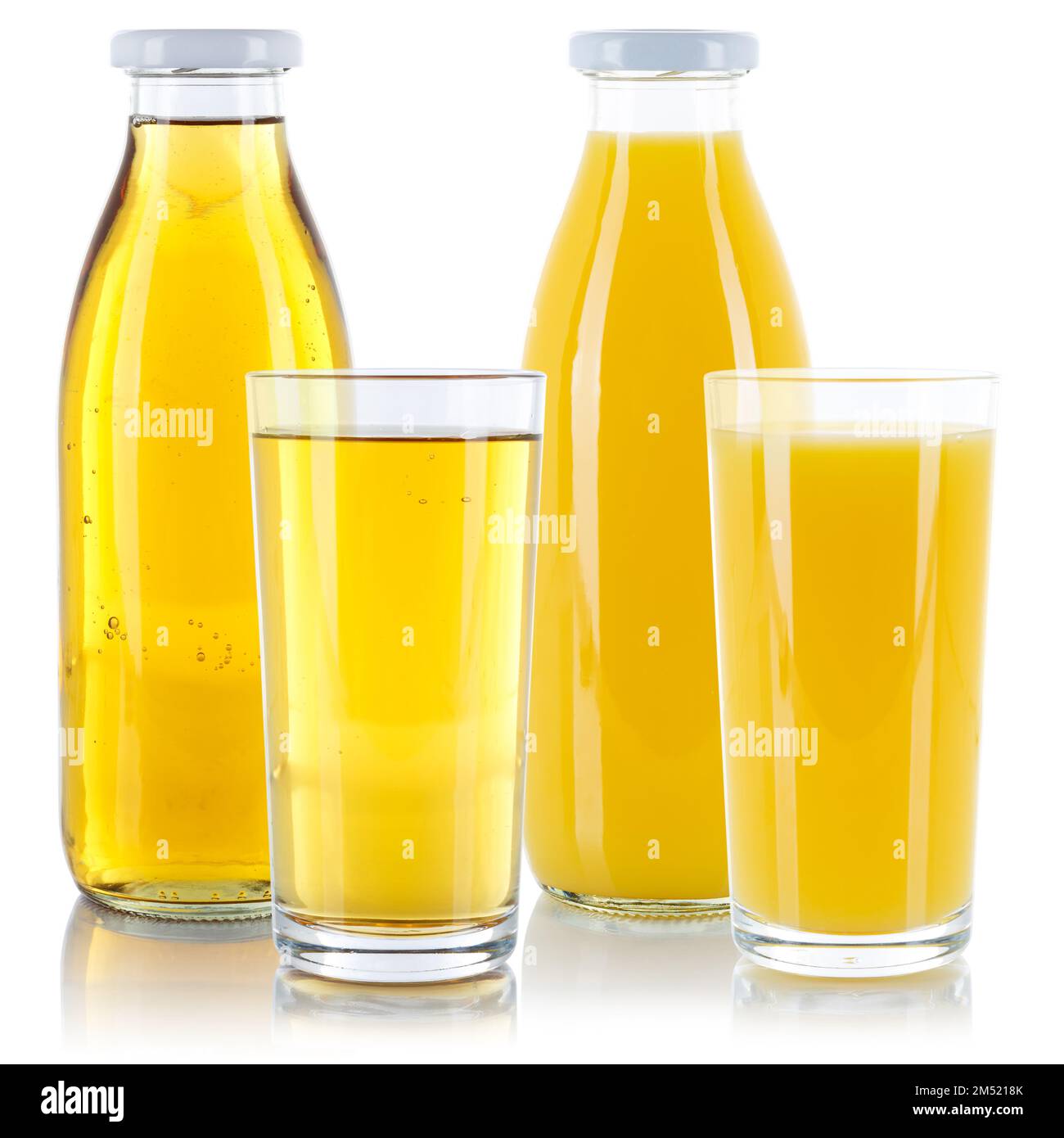 Apple and orange juice bottle glass isolated on a white background Stock Photo