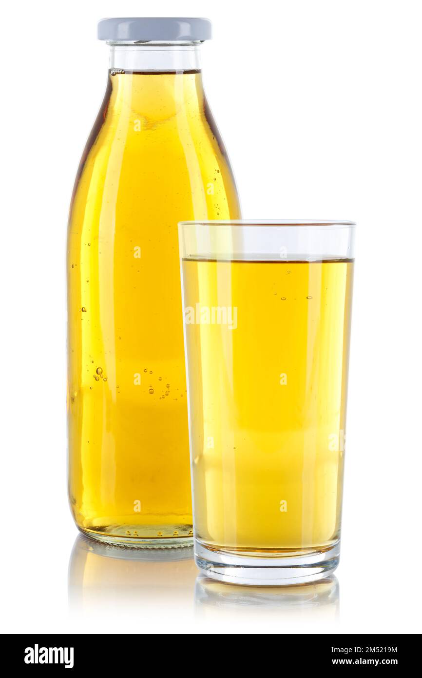 Apple juice bottle glass isolated on a white background Stock Photo