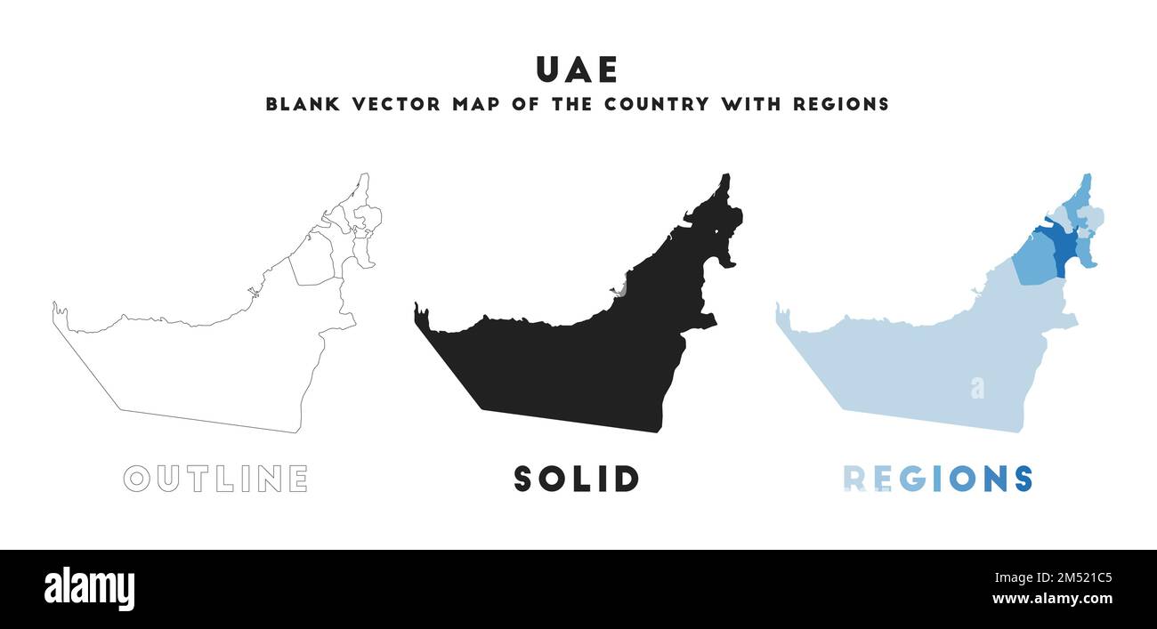 UAE map. Borders of UAE for your infographic. Vector country shape. Vector illustration. Stock Vector