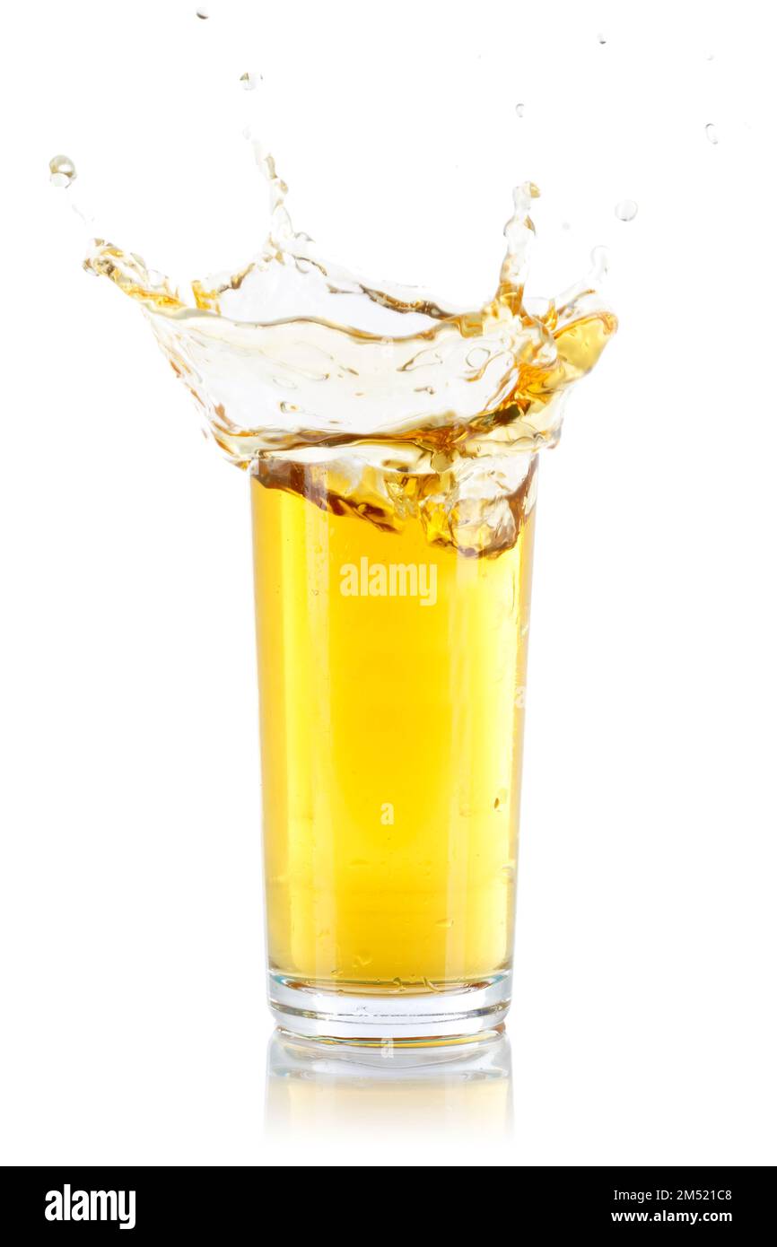 Apple juice splash splashing glass isolated on a white background Stock Photo