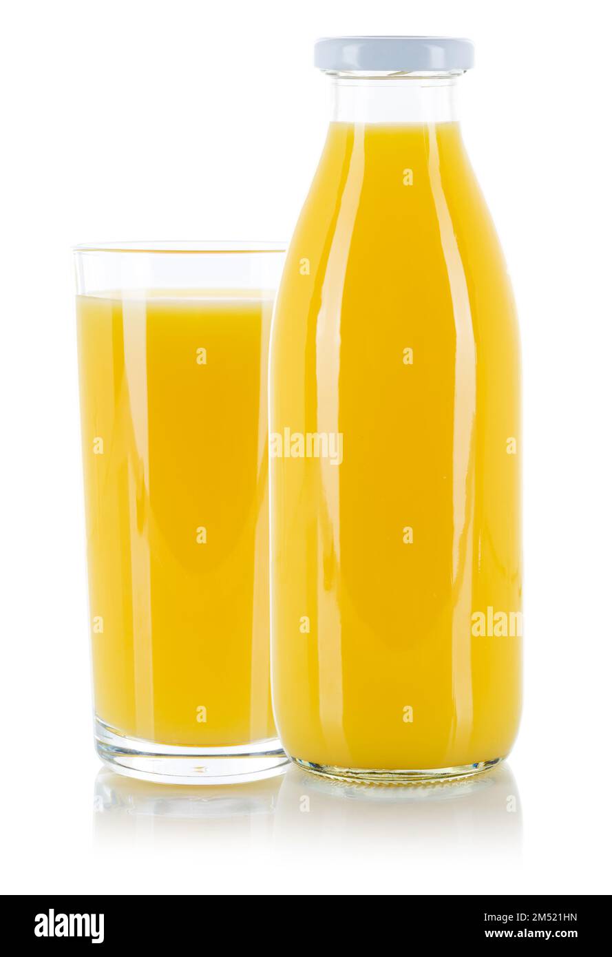 Orange juice fresh glass bottle isolated on a white background Stock Photo