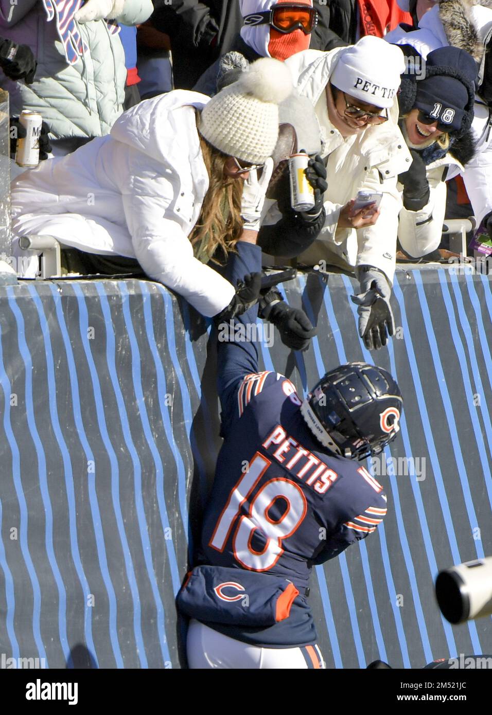 Chicago, United States. 24th Dec, 2022. Chicago Bears wide receiver Dante Pettis (18) celebrates his first quarter touchdown against the Buffalo Bills at Soldier Field in Chicago on Saturday, December 24, 2022. Photo by Mark Black/UPI Credit: UPI/Alamy Live News Stock Photo