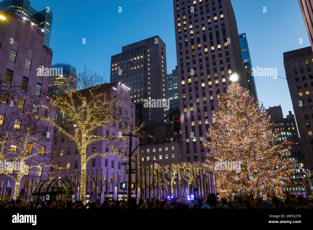 The Rockefeller Center Christmas Tree is an iconic holiday tradition in New York City, USA  2022 Stock Photo