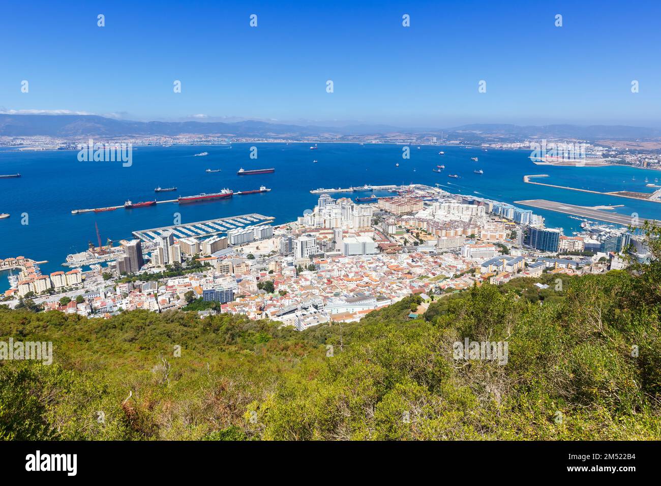 Gibraltar port Mediterranean Sea travel traveling town overview travelling Stock Photo