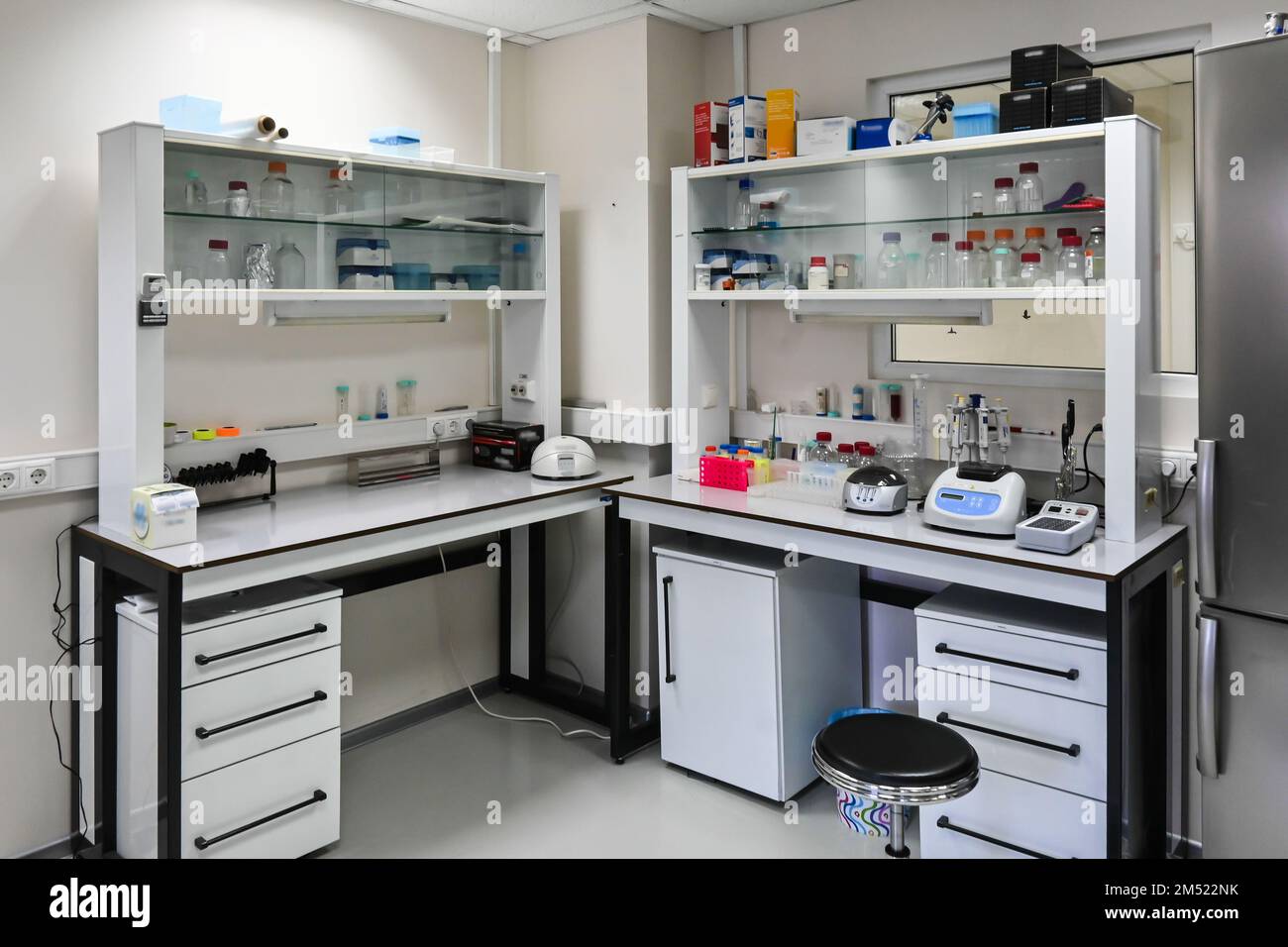 Scientific laboratory. Interior of a modern biological laboratory Stock