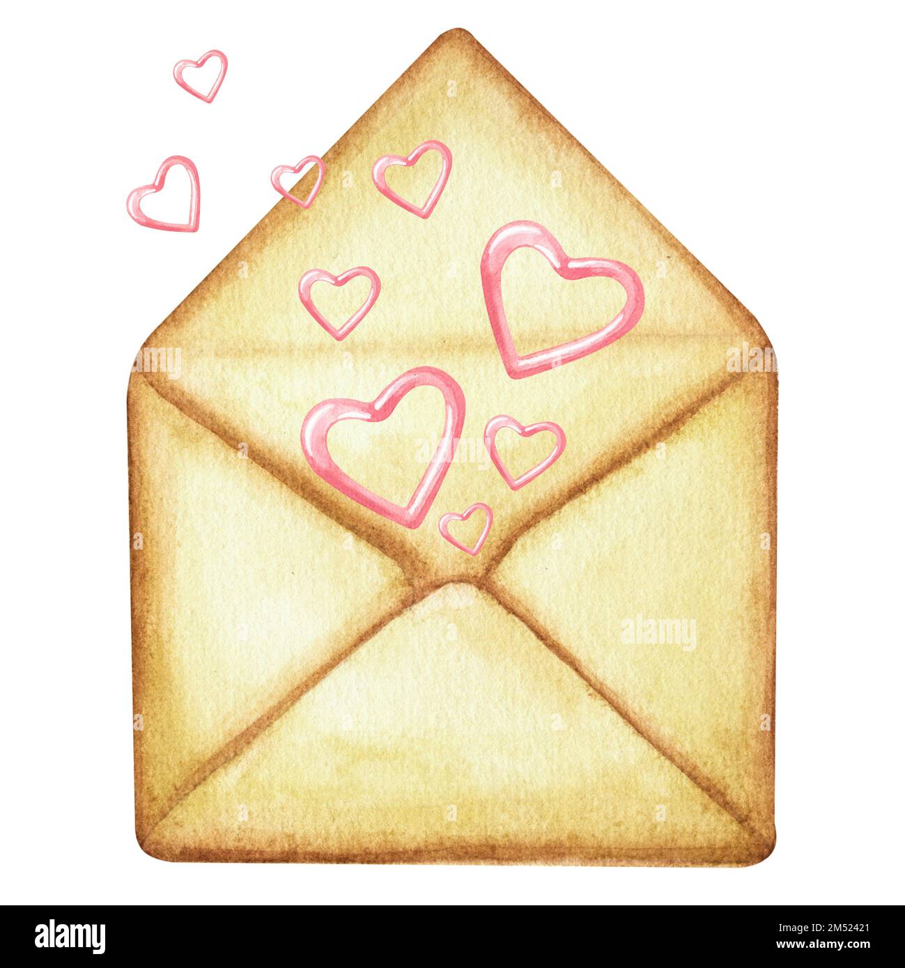 Beautiful open envelope with pink hearts. watercolor illustration ...