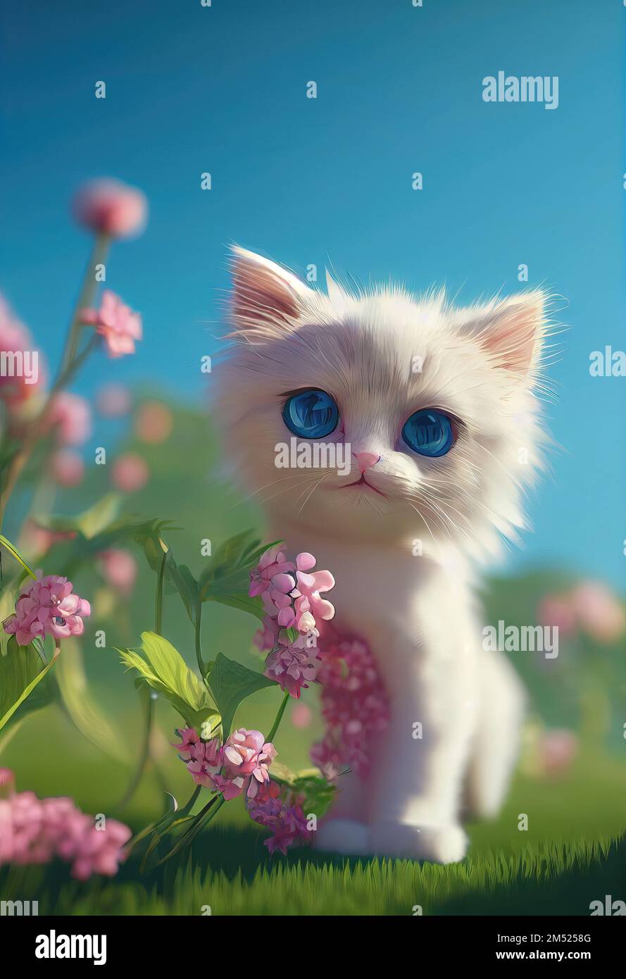 A 3D rendered computer-generated image of an adorable kawaii Raggdoll  kitten playing outside and enjoying the seasonal weather Stock Photo - Alamy