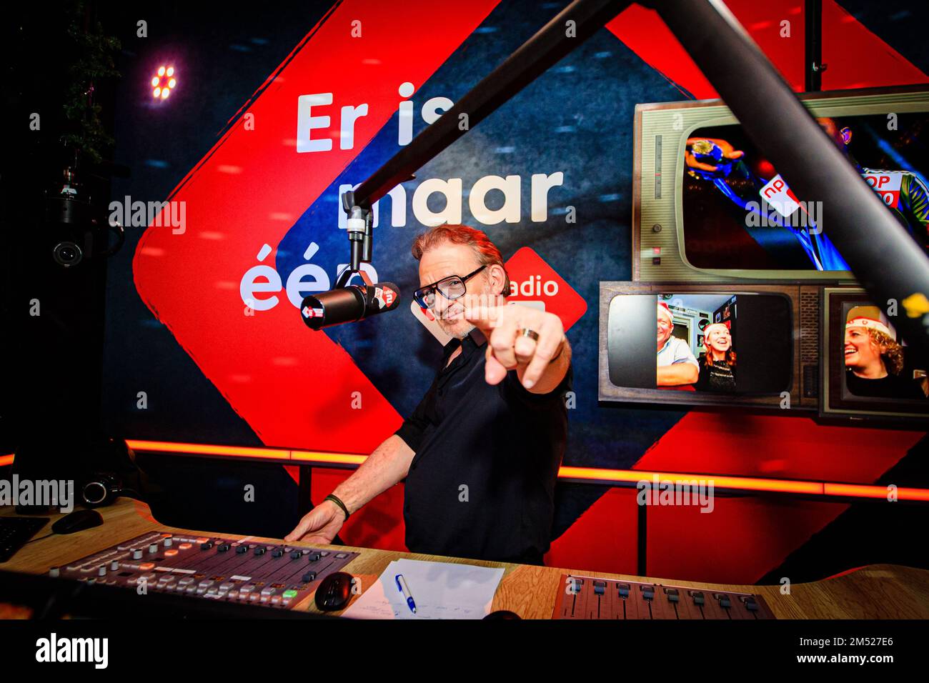 HILVERSUM - Radio 2 dj Jeroen van Inkel during the start of the Top 2000 on  NPO Radio 2. Until the turn of the year, the radio station will play the  songs