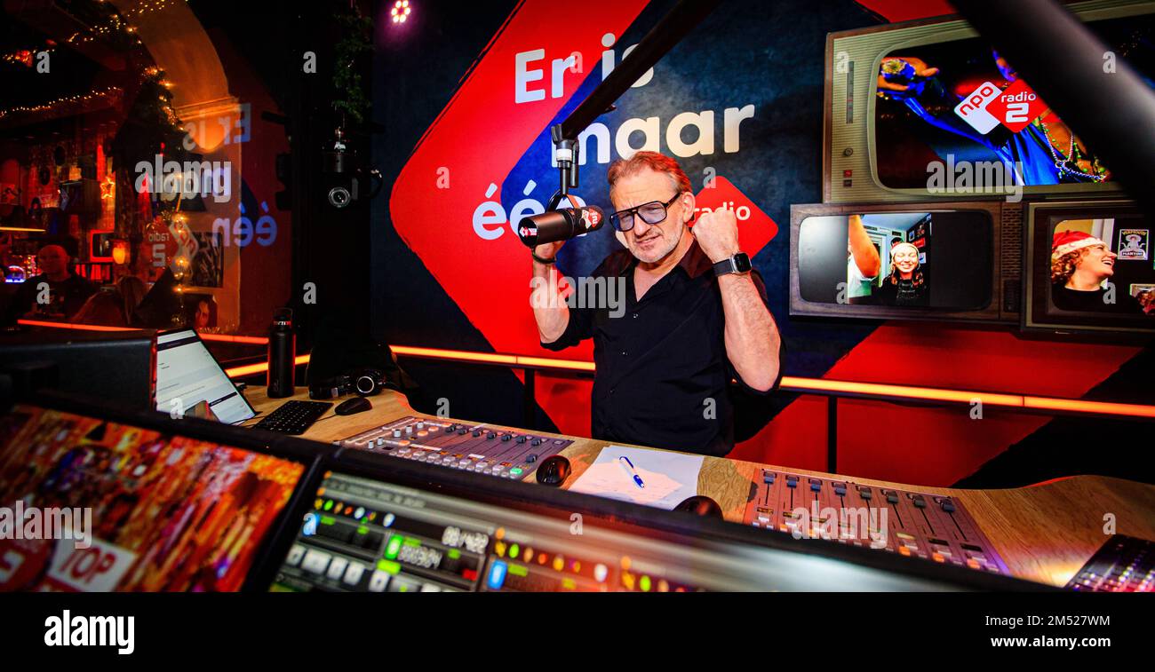 HILVERSUM - Radio 2 dj Jeroen van Inkel during the start of the Top 2000 on  NPO Radio 2. Until the turn of the year, the radio station will play the  songs