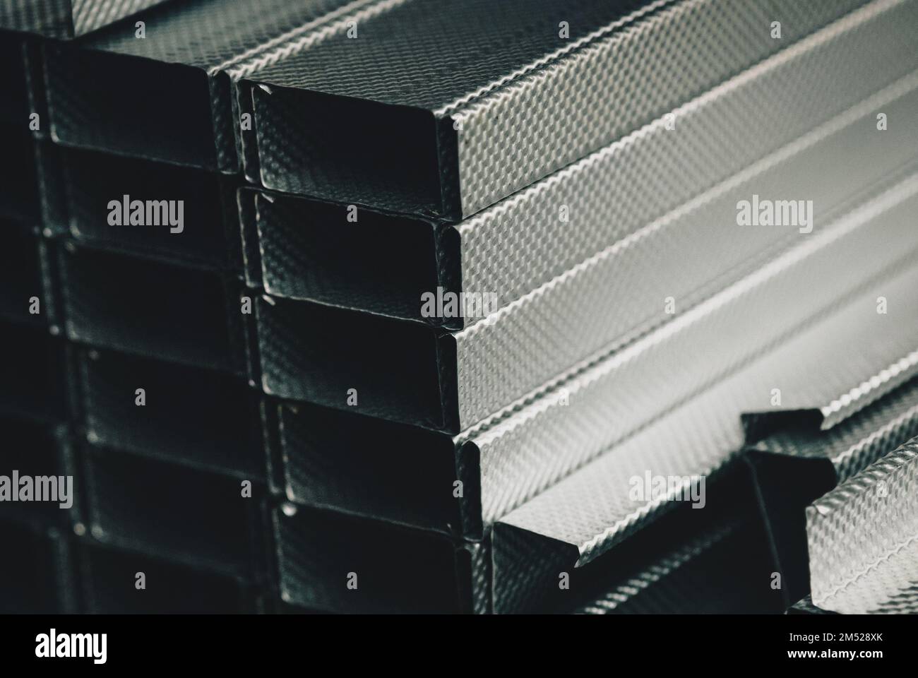 Metal profiles for drywall construction, corrugated C shaped studs Stock Photo
