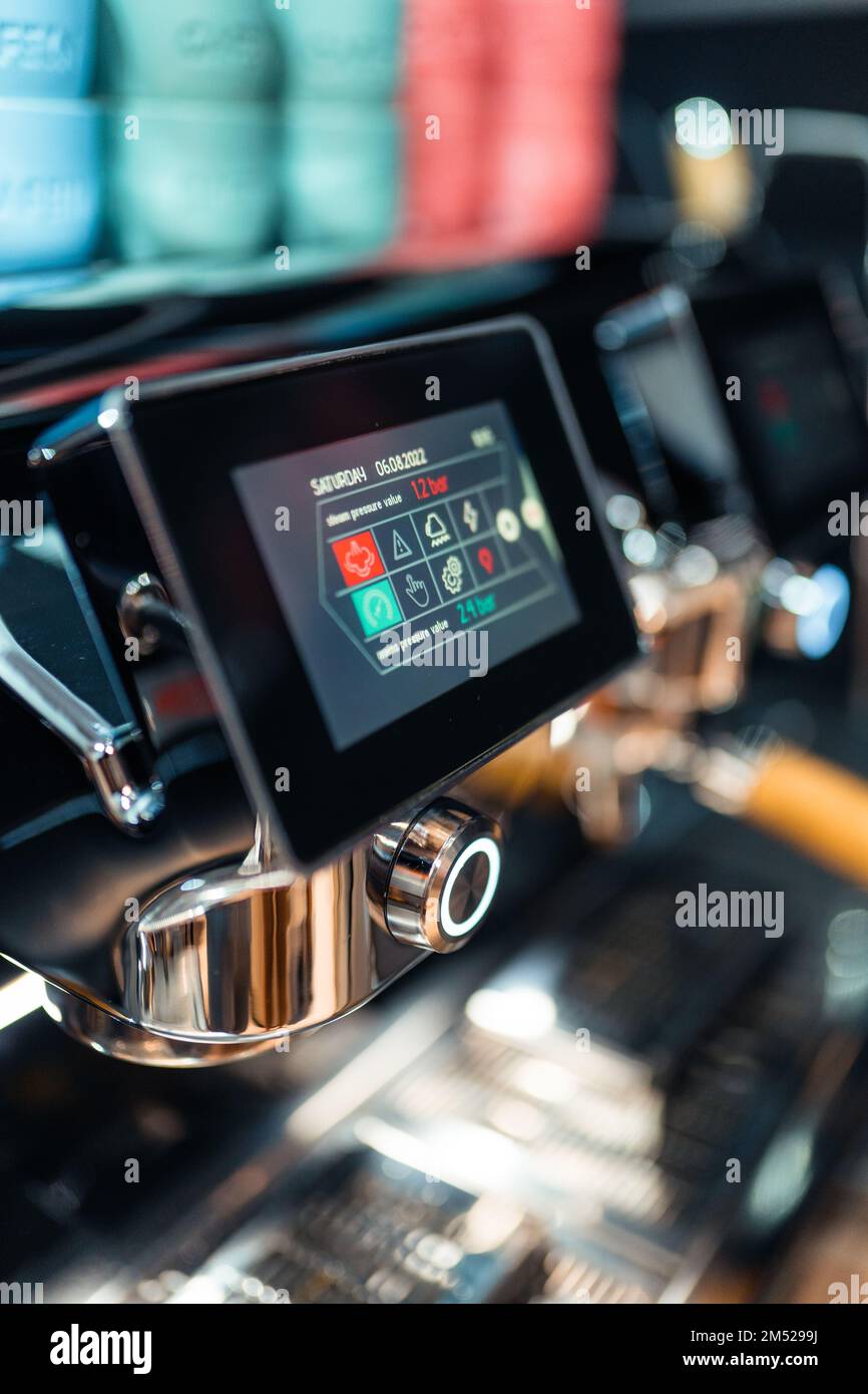 The coffee machine screen with different settings for extracting coffee ...
