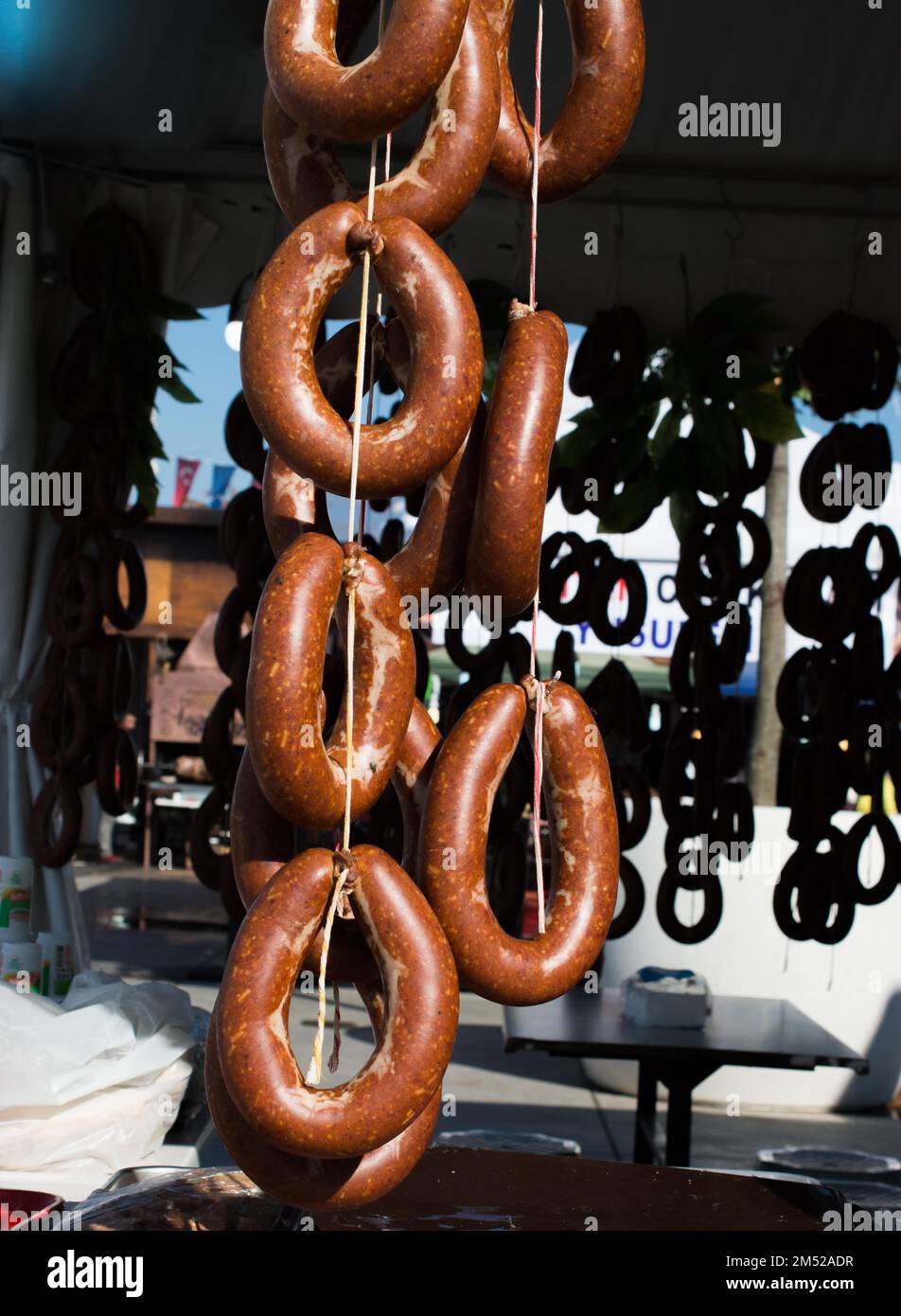 Traditional Turkish style dried sausages in view Stock Photo Alamy