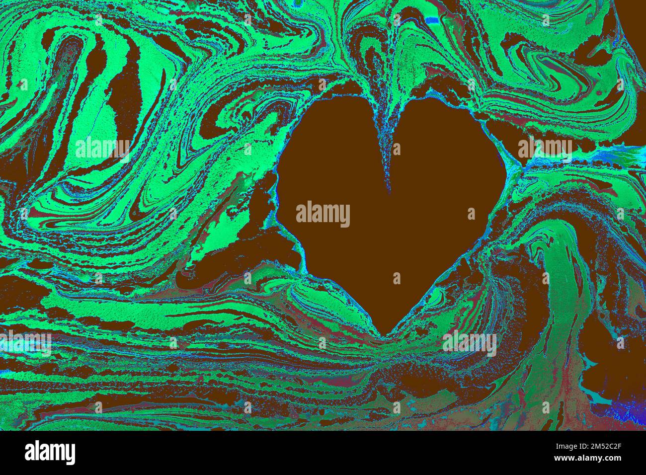 Ebru marbling background with heart shape Stock Photo