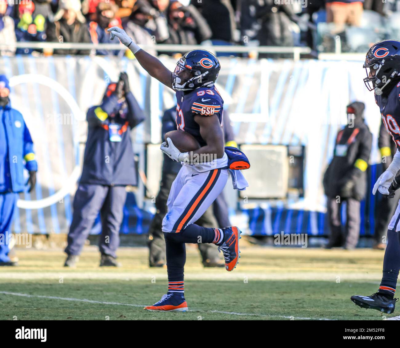 December 24, 2022 - Chicago Bears running back Khalil Herbert (24) fends  off a tackle attempt during football game versus the Buffalo Bills in  Chicago, IL (Credit Image: Gary E. Duncan Sr/CSM/Sipa