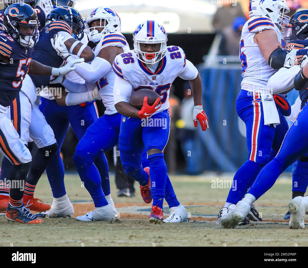 CHICAGO, IL - DECEMBER 24: Buffalo Bills quarterback Josh Allen (17) throws  the football in action during a game between the Buffalo Bills and the  Chicago Bears on December 24, 2022, at