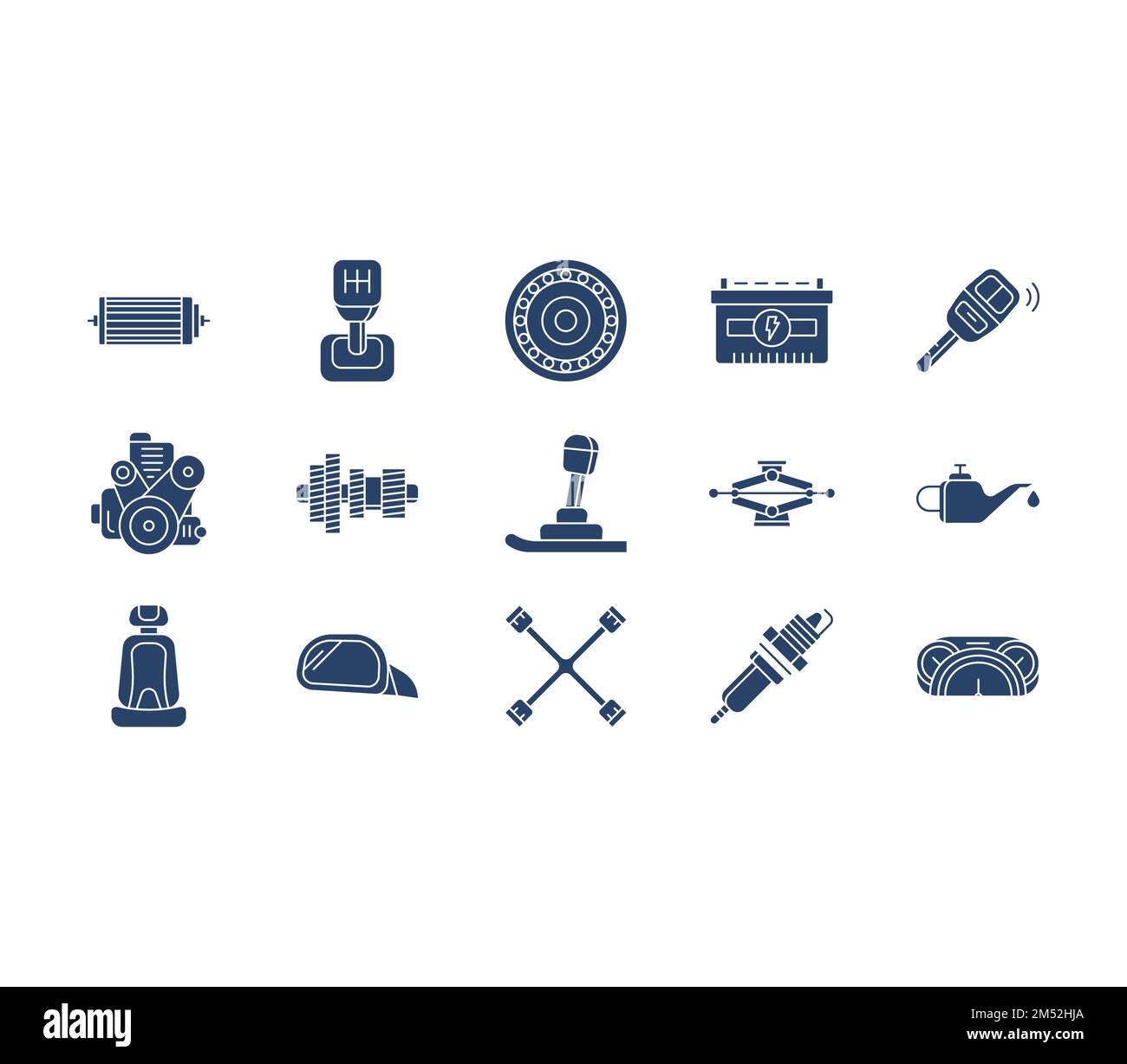 A vector illustration of car parts and accessories set on the white