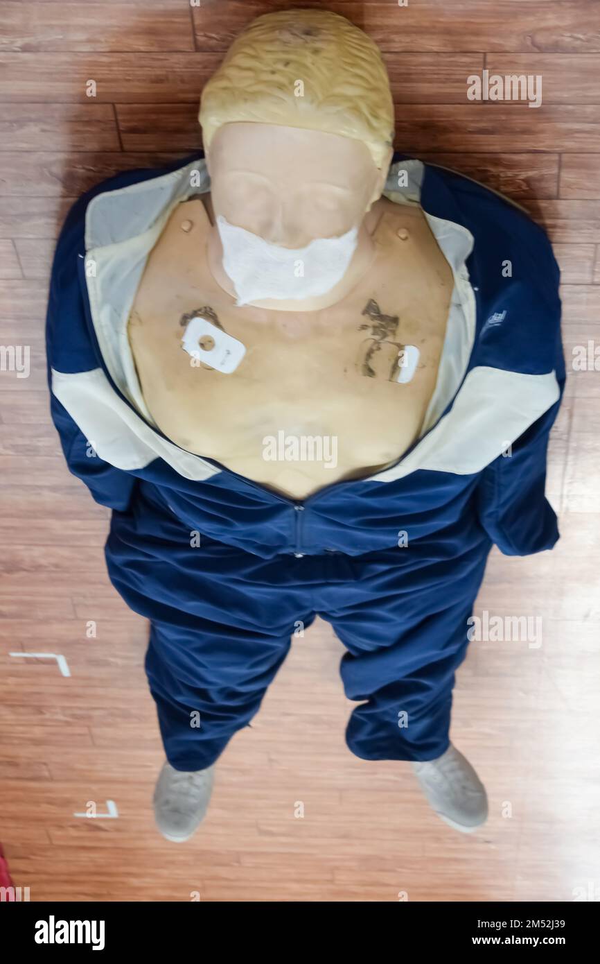 Human dummy lies on the floor during first Aid Training