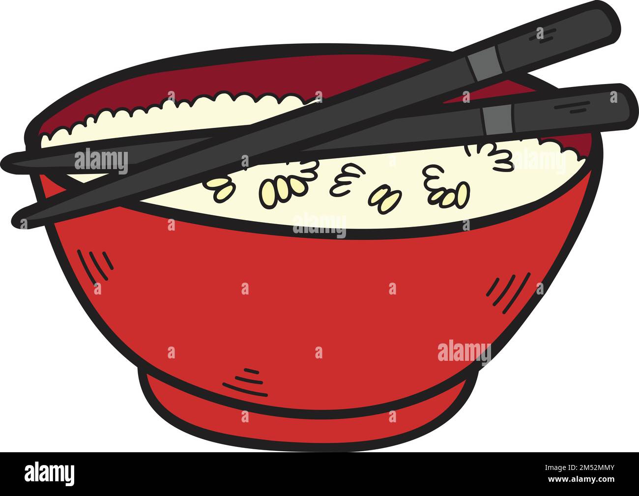Hand Drawn rice bowl and chopsticks Chinese and Japanese food