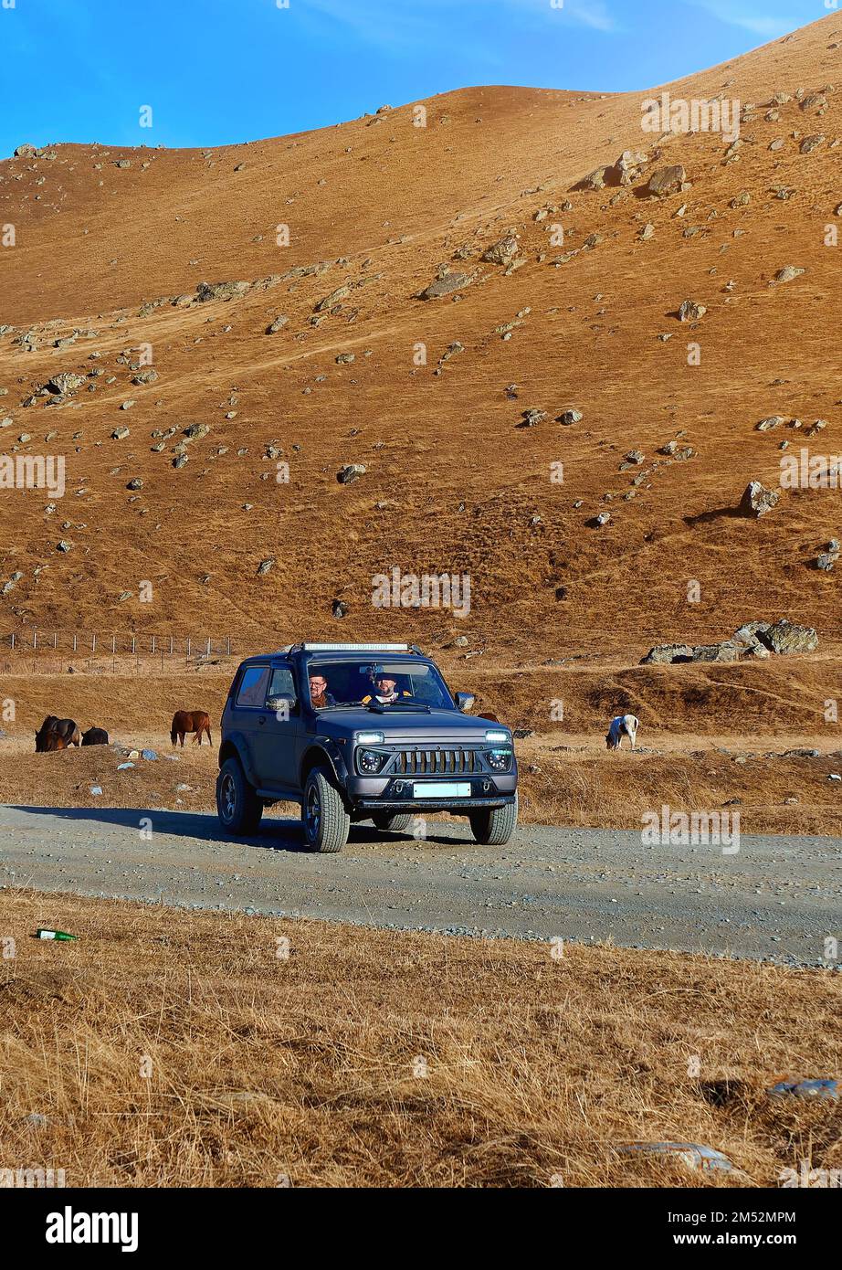Yellow race car rides road hi-res stock photography and images - Alamy