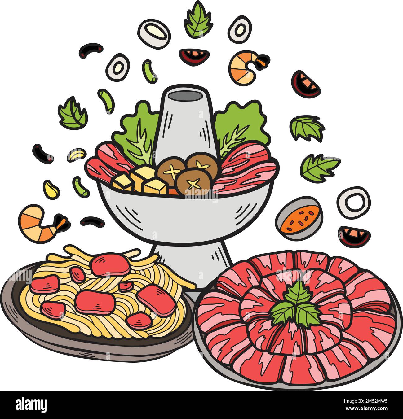 Hand Drawn meat for hot pot Chinese and Japanese food illustration