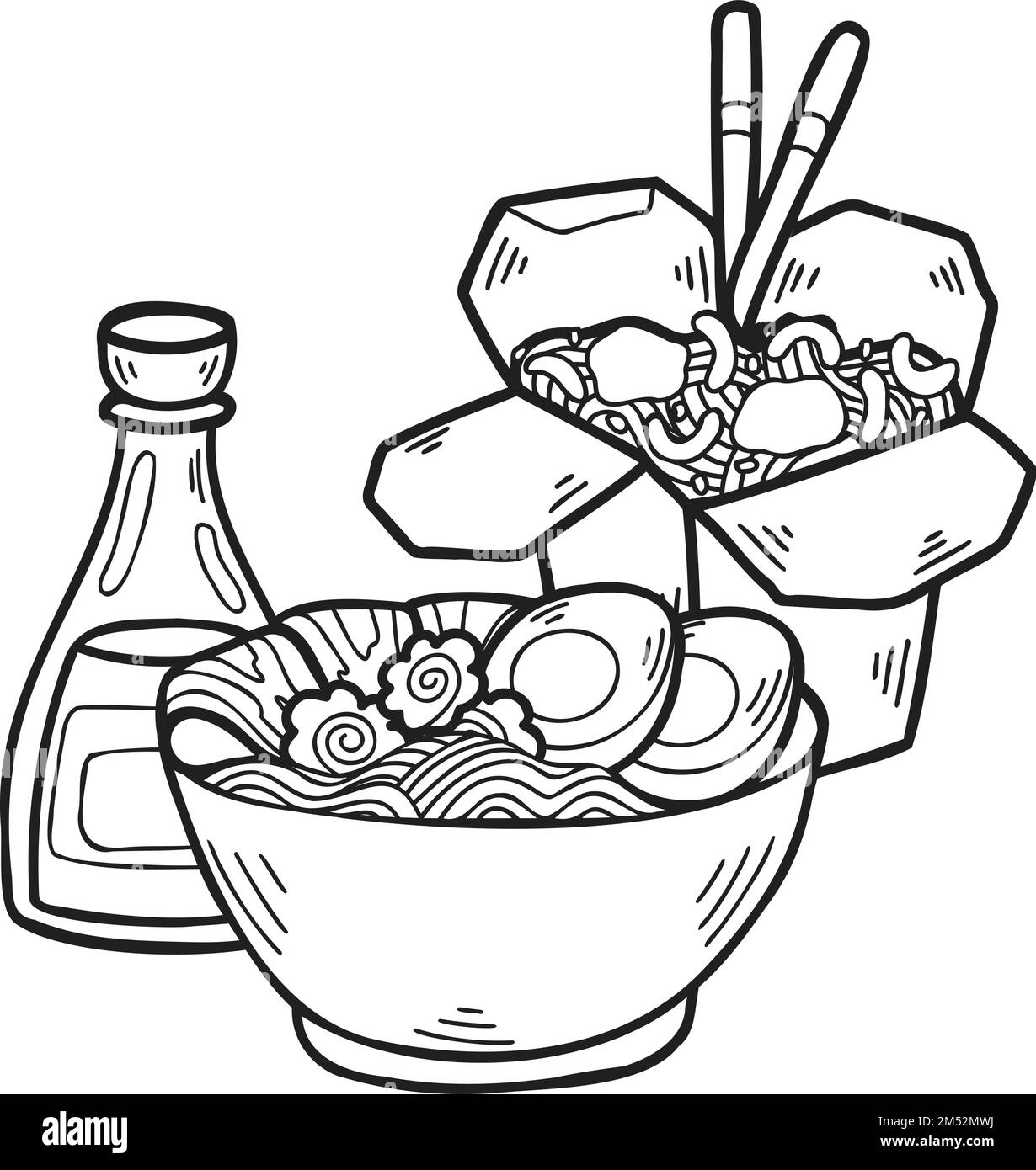 Hand Drawn Noodles and Instant Noodles Chinese and Japanese food