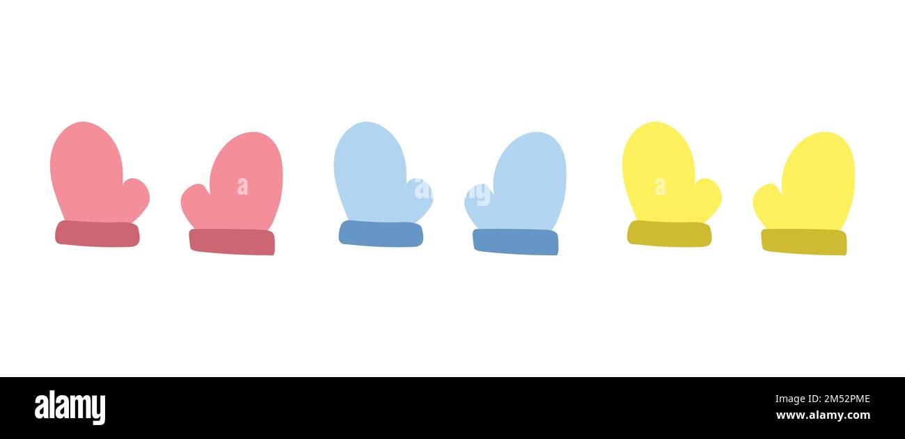 Vector set of colorful baby gloves clipart. Simple cute baby newborn gloves flat vector